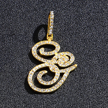 Iced Out Initial Letter Pendant Cuban Chain Necklace