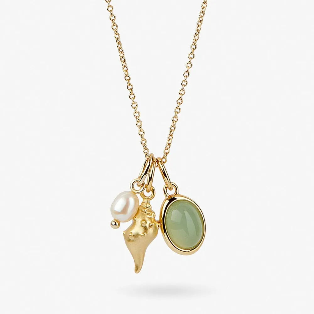 14K Gold Plated Natural Shell & Crystal Charm Necklace