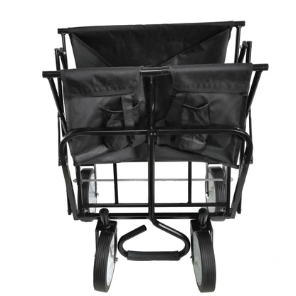 Folding Wagon Garden Shopping Beach Cart – Heavy Duty Black Utility Cart