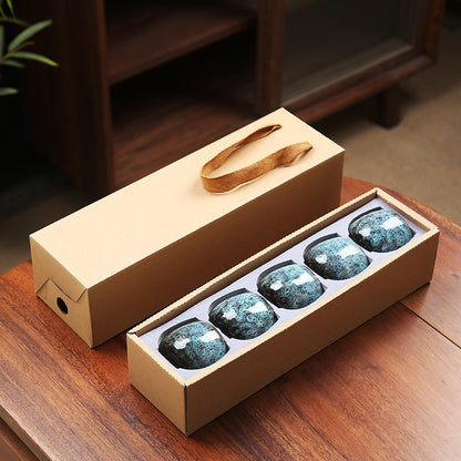 Jian Zhan Master Tea Cups with Egg-Shaped Design and Colorful Glaze