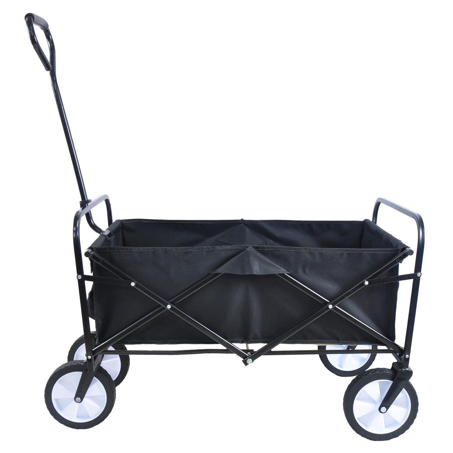 Folding Wagon Garden Shopping Beach Cart – Heavy Duty Black Utility Cart