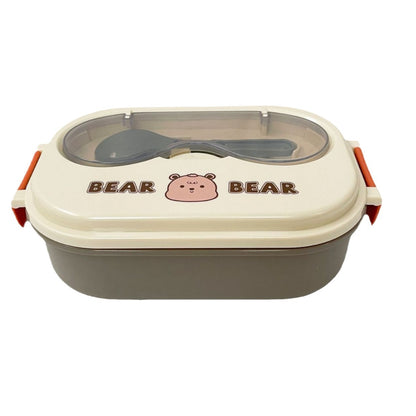 Cute Cartoon Stainless Steel Bento Box - 2-Compartment Insulated Kids Lunch Box with Spoon & Transparent Lid (Eco-Friendly)
