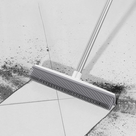 Magic Carpet Brush with Long Handle | Stainless Steel Silicone Floor Cleaning Brush and Water Scraper