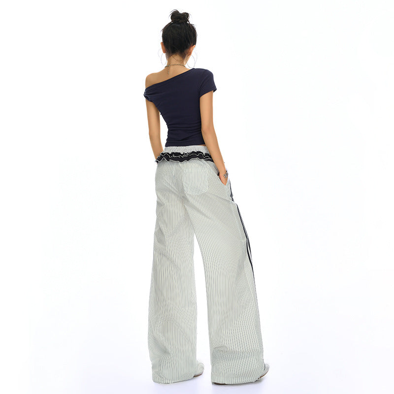 Women's Retro Striped Wide-Leg Track Pants - Loose Sporty Chic
