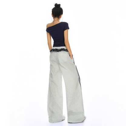 Women's Retro Striped Wide-Leg Track Pants - Loose Sporty Chic