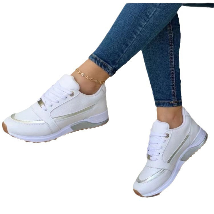Women's Color-Blocked Thick Sole Sneakers | Casual Low-Cut Sports Shoes