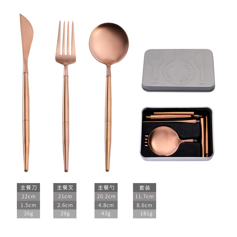 Portable 304 Stainless Steel Cutlery Set - Luxury Folding Knife, Fork, Spoon & Chopsticks