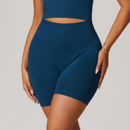 High Waisted Ribbed Fitness Workout Shorts - Stretchy Athletic Biker Shorts