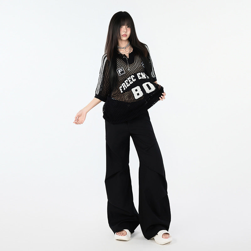 Chic White High-Waist Pleated Flared Trousers - Elegant Loose Fit