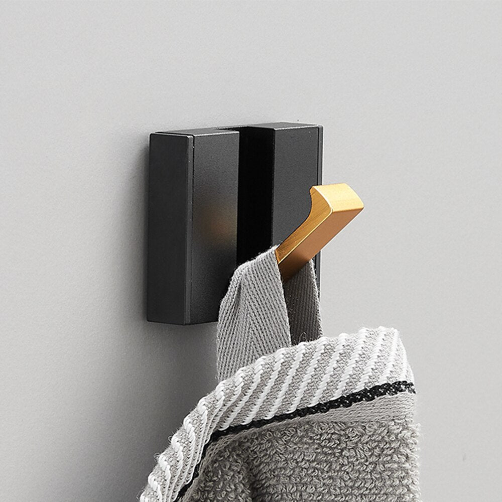 Modern Folding Wall Hooks Rack – Luxury Black & Gold Coat & Towel Hanger for Bathroom & Entryway