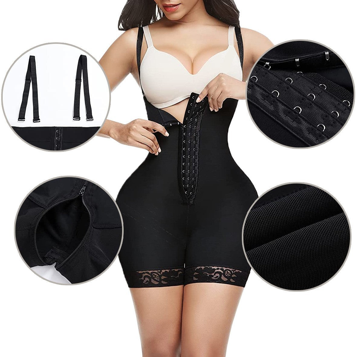 Seamless High Waisted Body Shaper Jumpsuit with Zipper | Tummy Control & Waist Cincher