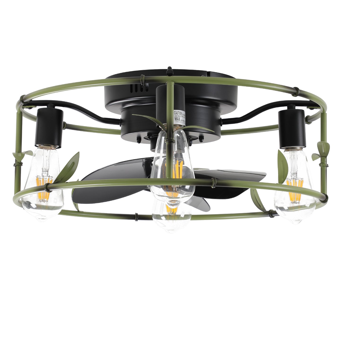 Modern Low Profile Caged Ceiling Fan with Lights – Remote Controlled Flush Mount Fan for Bedroom & Dining