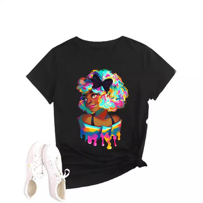 Melanin Pop Art Print Tee - Casual Short Sleeve Black T-Shirt