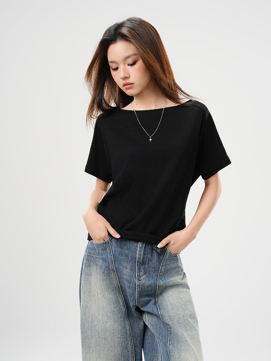 Elegant Loose Fit Off-the-Shoulder Top with Neck Strap for Women