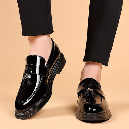 Men's Tassel Leather Loafers - Glossy Business Formal Slip-On Shoes