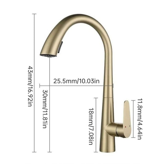 Polished Gold 304 Stainless Steel Kitchen Faucet with Pull-Down Sprayer