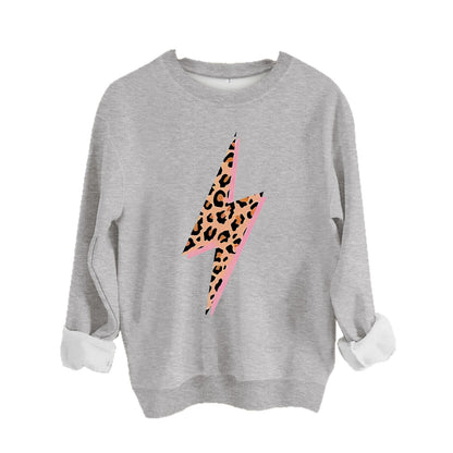 Women's Lightning Bolt with Leopard Pattern Print Sweatshirt | Crewneck Graphic Pullover