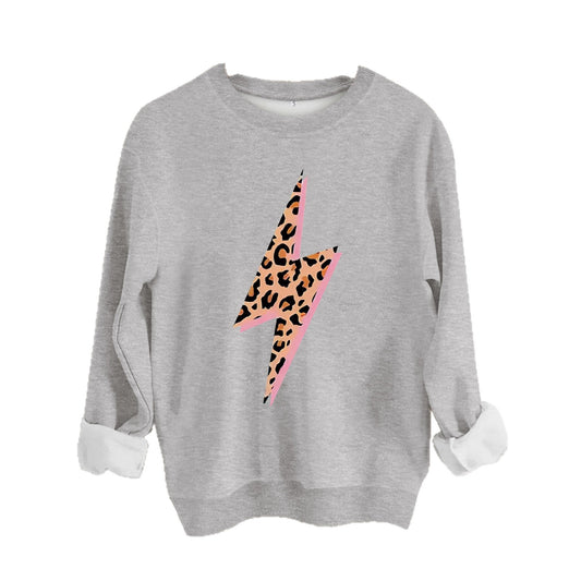 Women's Lightning Bolt with Leopard Pattern Print Sweatshirt | Crewneck Graphic Pullover