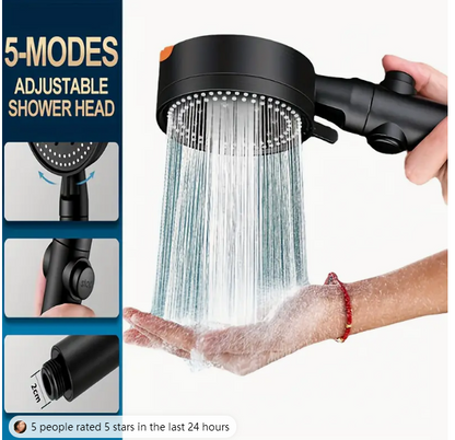 5-Mode High-Pressure Rainfall Shower Head – 360° Adjustable Detachable Hydro Jet with Stop Button