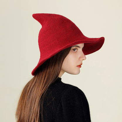 Knitted Pointed Top Witch Hat | Wide Brim Halloween Party