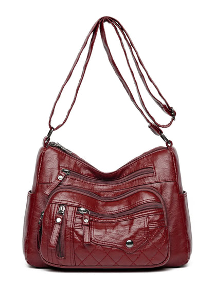 Vintage Style PU Leather Multi-Pocket Crossbody Shoulder Bag