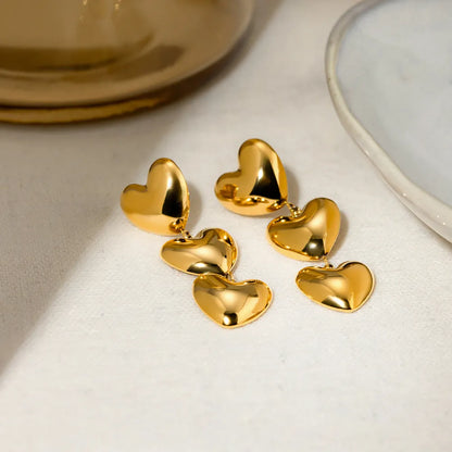 Dainty Stainless Steel Triple Heart Drop Earrings