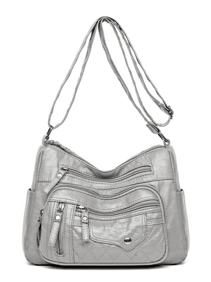 Vintage Style PU Leather Multi-Pocket Crossbody Shoulder Bag