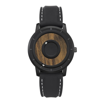Minimalist Double Steel Ball Magnetic Watch with Wooden Dial Disk