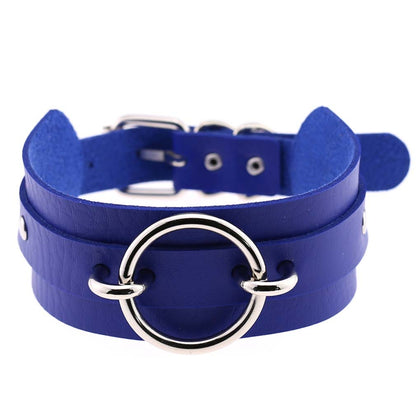 Punk PU Leather Choker Necklace with Oversized O-Ring Pendant | Multi-Color Collar Chain