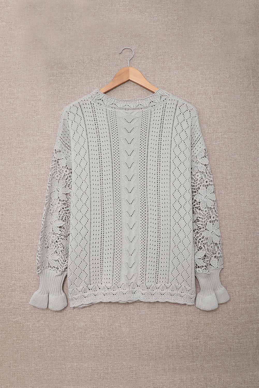 Boho Chic Crochet Knit Sweater - Breezy White Pointelle Pullover
