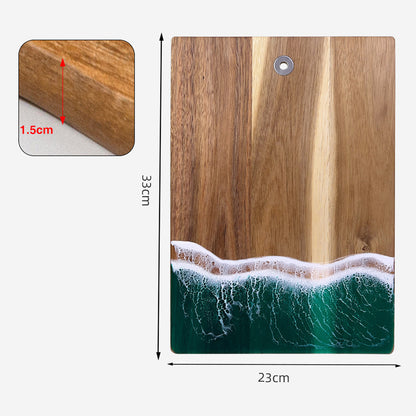 Luxury Resin Ocean Wave Wood Cutting Board - Handmade Acacia Wood Charcuterie Board