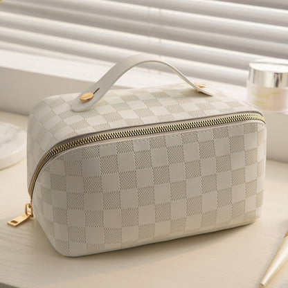 Checkered Pillow Makeup Bag - Women's Large Capacity Portable Travel Cosmetics Case