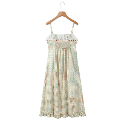 Sweet Floral Print Camisole Maxi Dress – Chic Sleeveless Long Skirt with Ribbon Bow for Women