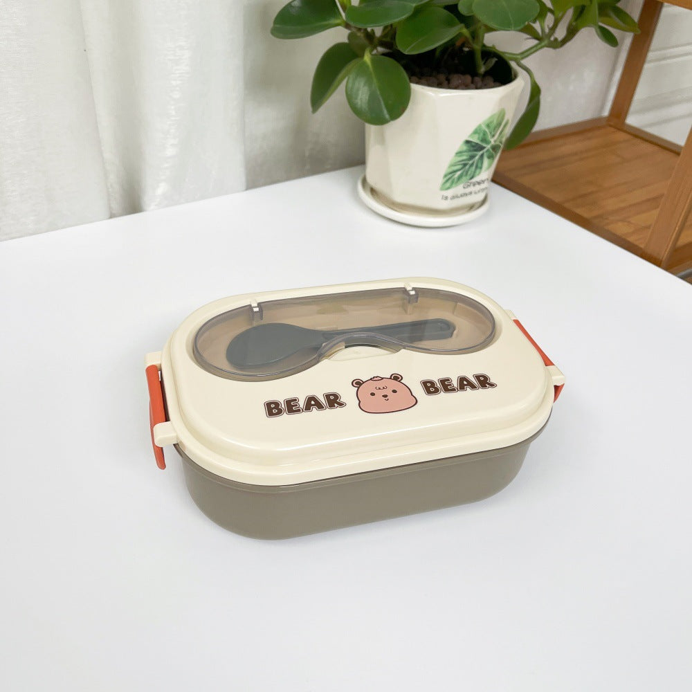 Cute Cartoon Stainless Steel Bento Box - 2-Compartment Insulated Kids Lunch Box with Spoon & Transparent Lid (Eco-Friendly)