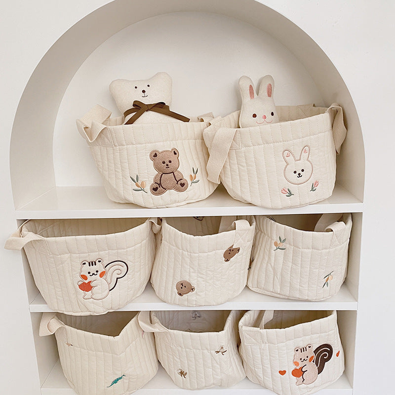 Cute Quilted Baby Storage Basket - Multi-Purpose Toy & Diaper Organizer Bag