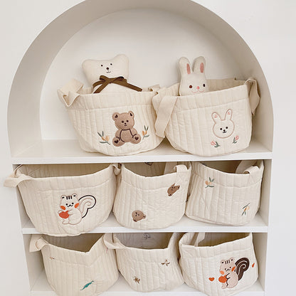 Cute Quilted Baby Storage Basket - Multi-Purpose Toy & Diaper Organizer Bag