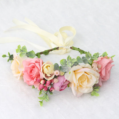 Romantic Blush Rose Flower Crown Headband for Brides and Travel