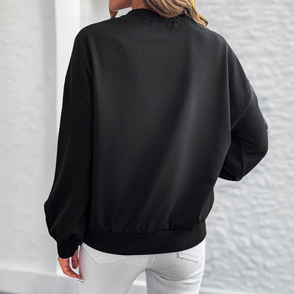 Gold Heart Printed Black Sweatshirt | Loose Fit Round Neck Long Sleeve Pullover
