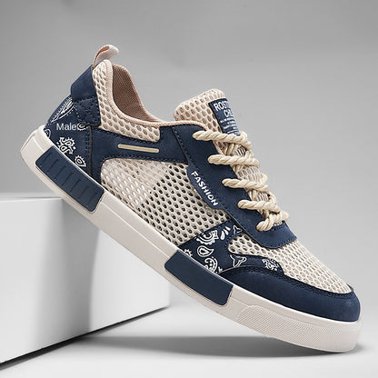 Trendy Navy & Beige Mesh Board Shoes - Versatile Casual Sneakers for Men