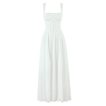 Elegant White Lace Patchwork Maxi Dress - Vintage Style Summer Gown