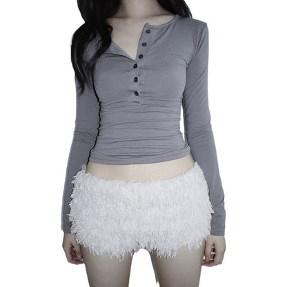 Cozy Snow White Fuzzy Fleece Lounge Shorts – Soft Warm Winter Home Wear for Women