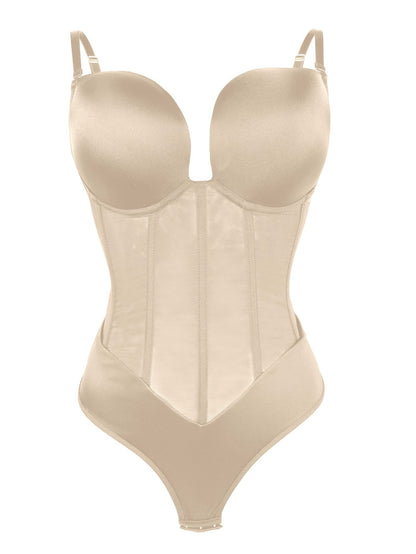 Deep V Backless Shapewear Bodysuit - Tummy Control Thong Shaper