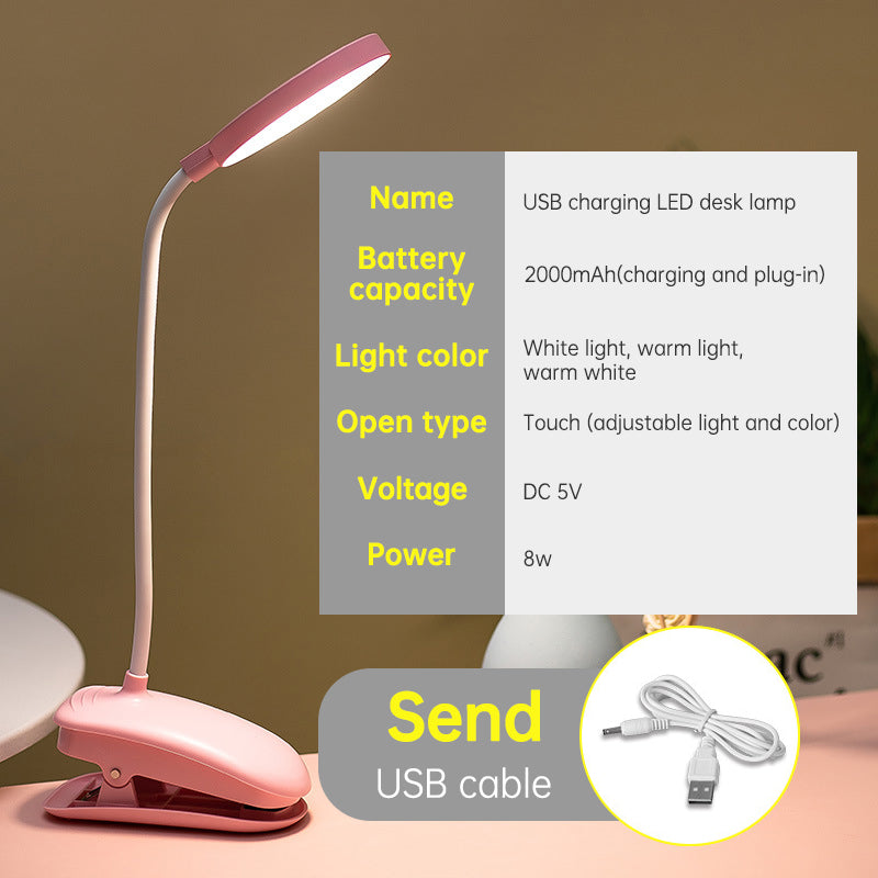 Rechargeable Clip-on LED Desk Lamp - Eye Protection Study Light for Dormitory & Bedroom