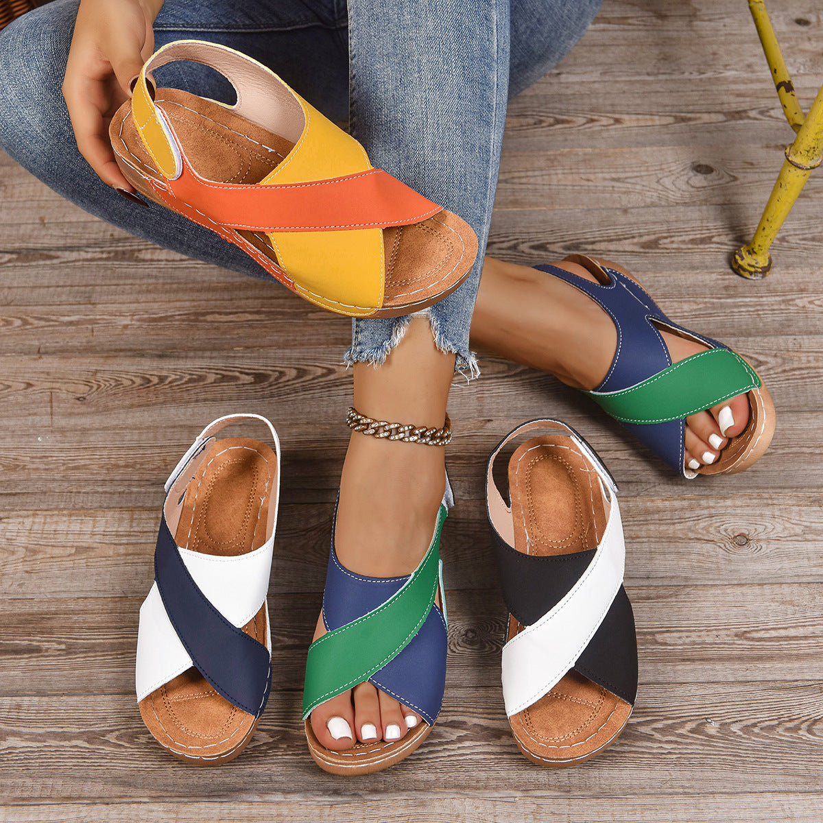 Comfortable Open Toe Hollow Cross Strap Wedge Sandals