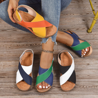 Comfortable Open Toe Hollow Cross Strap Wedge Sandals