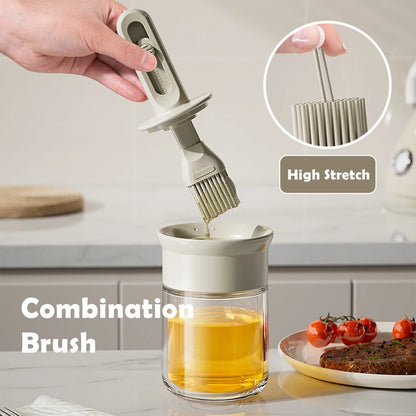 2-in-1 Silicone Oil Brush & Dispenser Bottle - Heat Resistant Telescopic Basting Brush for BBQ, Baking & Kitchen