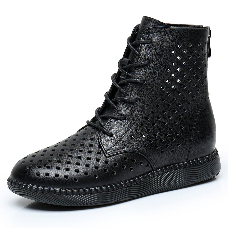 Women's Retro Hollowed Out Martin Boots – Soft Breathable Leather Flat Boots for All-Day Comfort