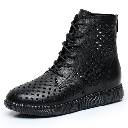 Women's Retro Hollowed Out Martin Boots – Soft Breathable Leather Flat Boots for All-Day Comfort