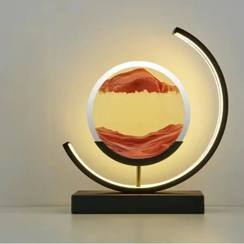 Modern decorative LED table lamp with circular sand art feature, ambient lighting
