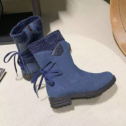 Women's Medium Flat Bottom Martin Boots (Square Heel and Back Strap)